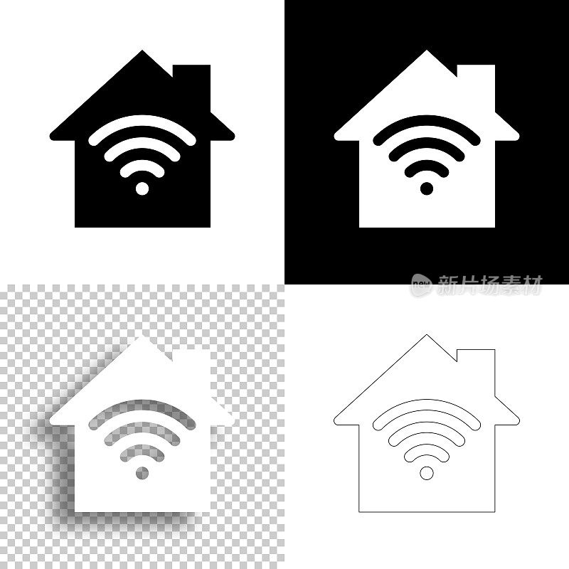 智能家居。图标设计。空白,白色和黑色背景-线图标