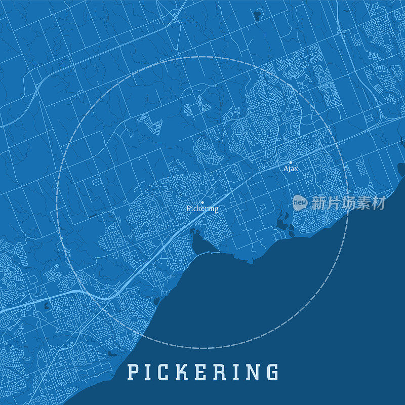 Pickering在城市矢量道路地图蓝色文本