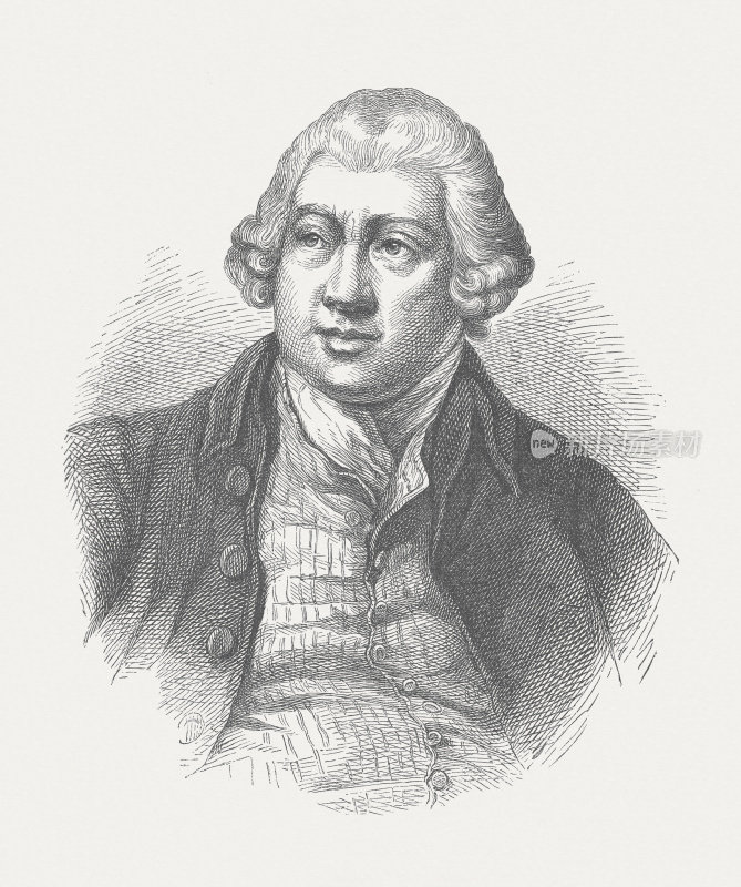 英国实业家理查德・阿克赖特爵士(1732-1792)，木刻，1882年出版