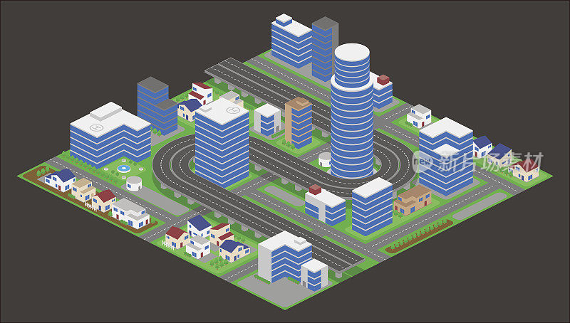 现代城市与建筑、道路和高架公路