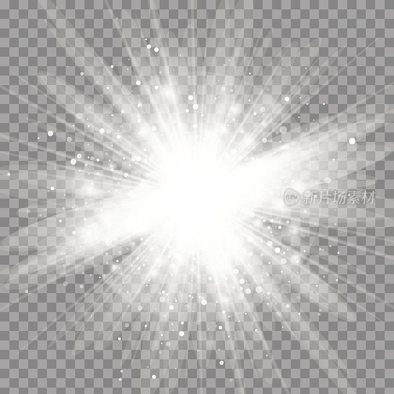 矢量魔术白色射线发光光效果孤立在透明的背景