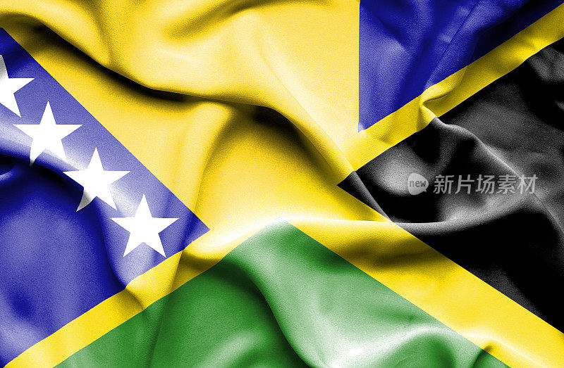 挥舞着牙买加和波斯尼亚-黑塞哥维那的旗帜