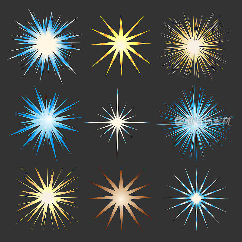 发光的恒星和耀斑向量集