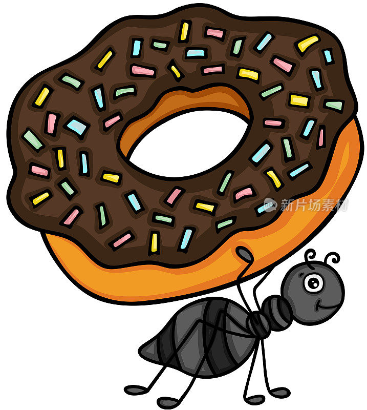 蚂蚁带着巧克力蛋糕甜甜圈