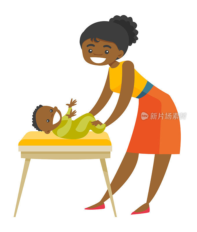 年轻的非裔美国母亲在照顾婴儿