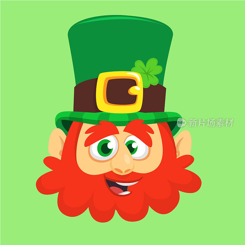 绿帽子脸的小妖精。红胡子的头。图为爱尔兰圣帕特里克节庆祝活动