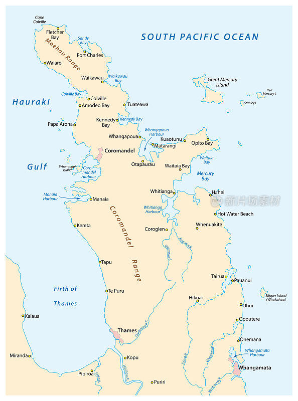 新西兰科罗曼德尔半岛概览地图