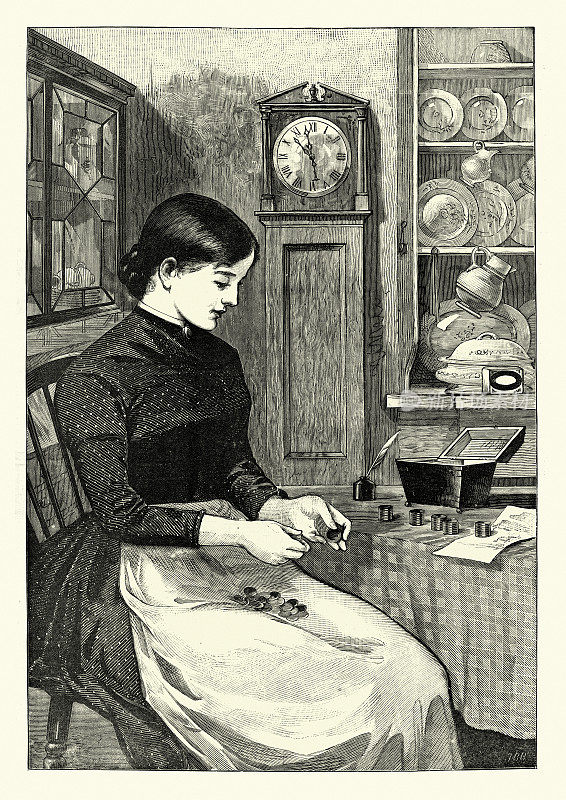 十九世纪，维多利亚时代的家庭主妇把她的积蓄数进储蓄罐