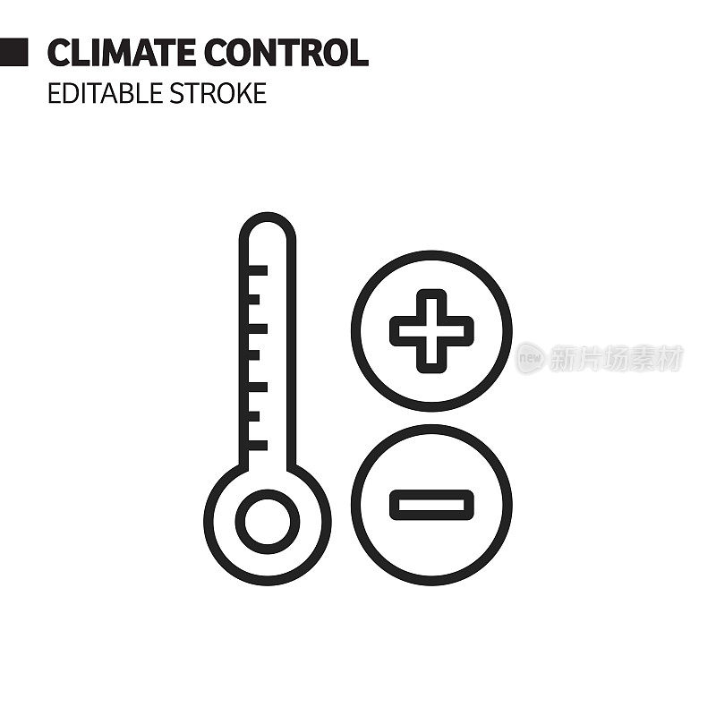 气候控制线图标，轮廓矢量符号插图。完美像素，可编辑的描边。