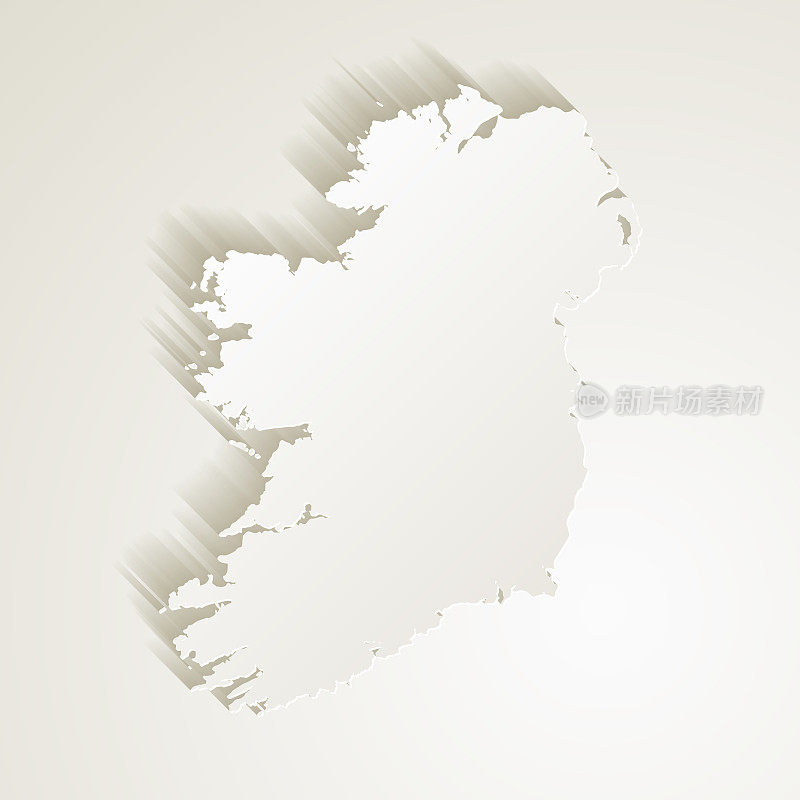 爱尔兰地图与剪纸效果空白背景
