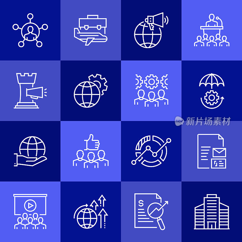 现代业务相关的矢量线图标的简单设置。大纲符号集合。