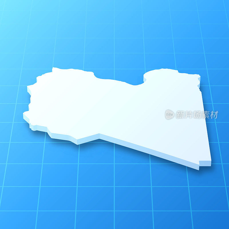 利比亚3D地图上的蓝色背景