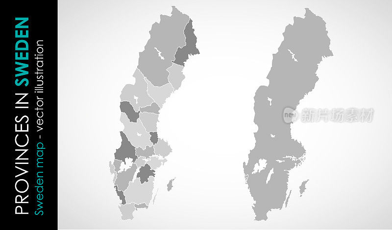 瑞典省矢量地图，灰色