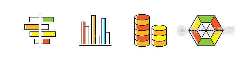 图形和图表相关的矢量线图标。大纲符号集合