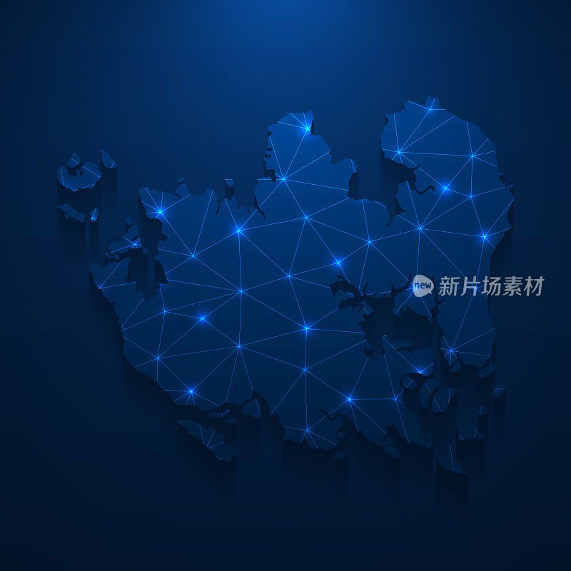 巴淡地图网络-明亮的网格在深蓝色的背景
