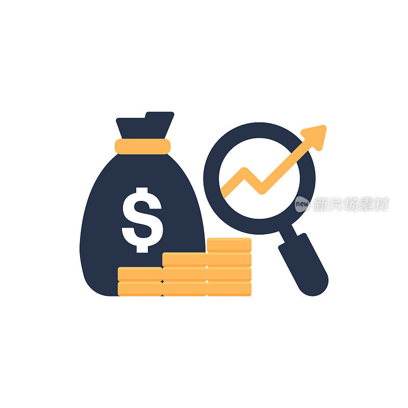 投资跟踪平面图标，平面设计矢量符号插图。