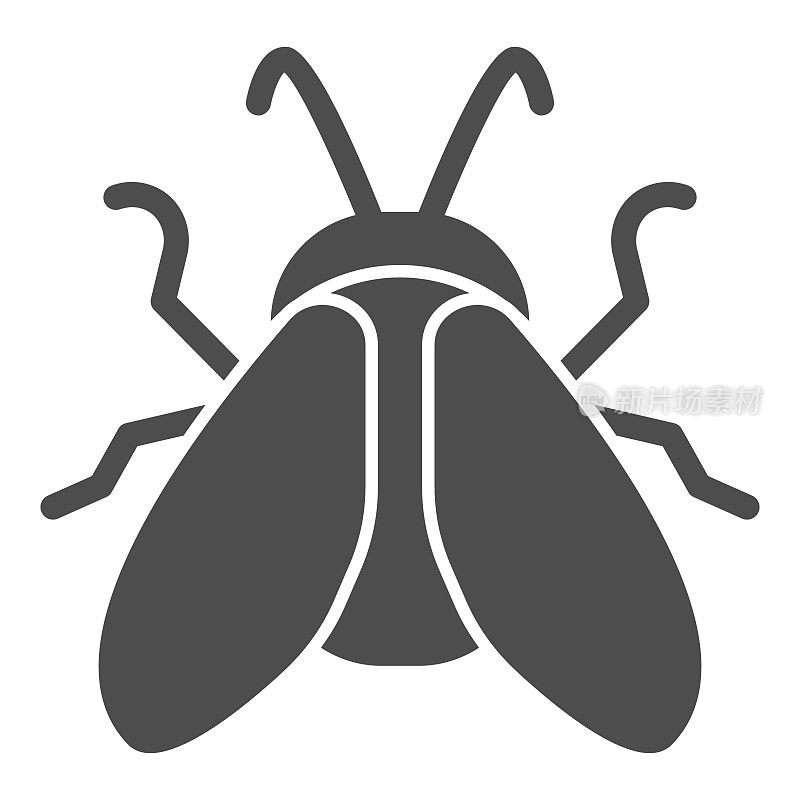摇蚊固体图标，昆虫概念，苍蝇标志在白色背景，摇蚊图标在象形风格的移动概念和网页设计。矢量图形。