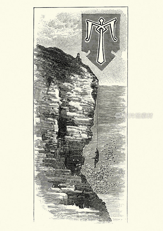 在悬崖边寻找海鸟蛋，19世纪
