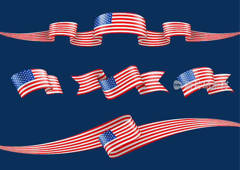 美国国旗丝带设置-矢量股票插图