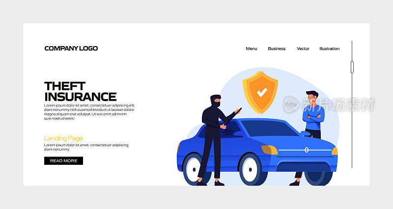 盗窃保险概念矢量插图登陆页面模板，网站横幅，广告和营销材料，在线广告，业务演示等。