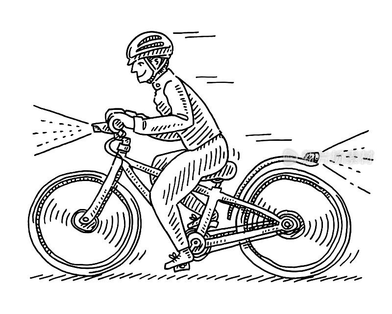 卡通自行车与灯打开绘图