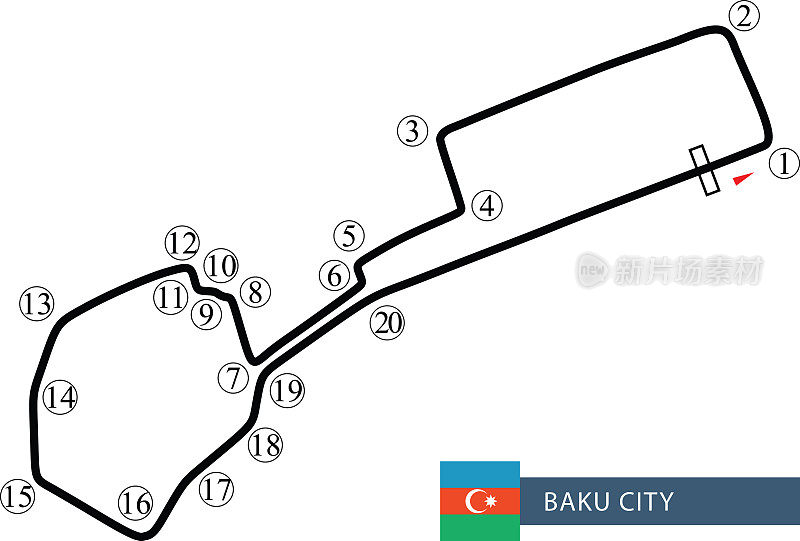 赛道地图布局与标签巴库城市电路