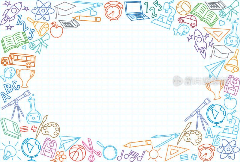 回到学校背景与线条艺术图标