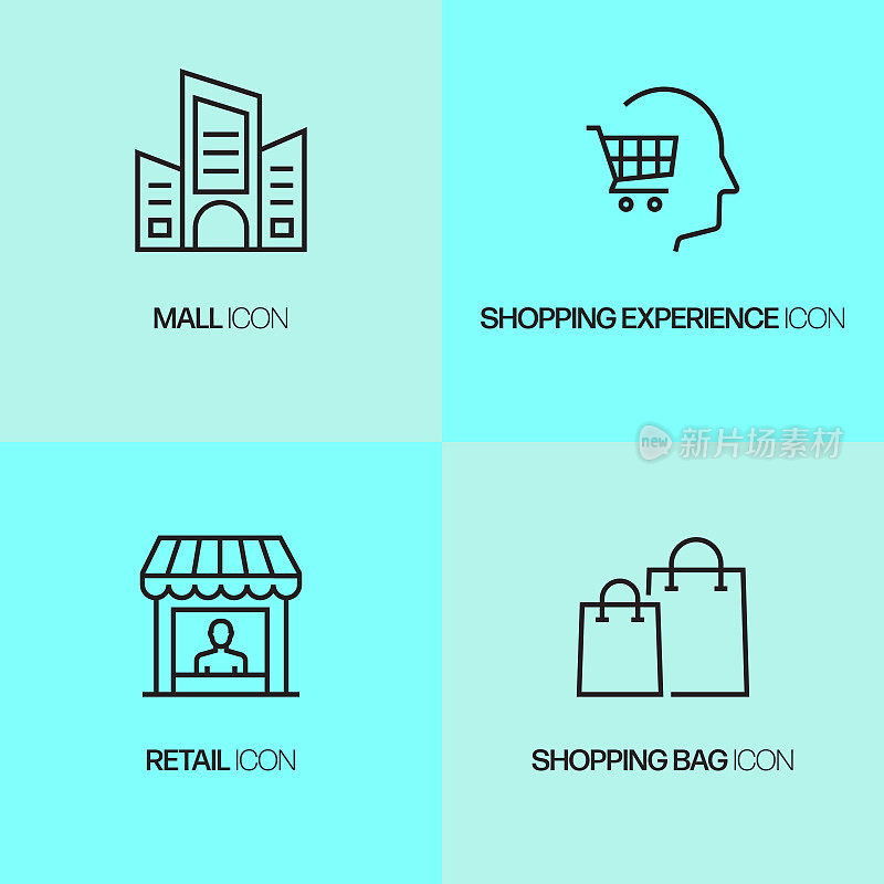 购物和零售相关的线路图标。向量符号说明。