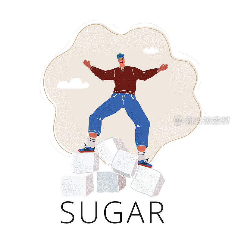 向量插图的年轻人站在巨大的糖块