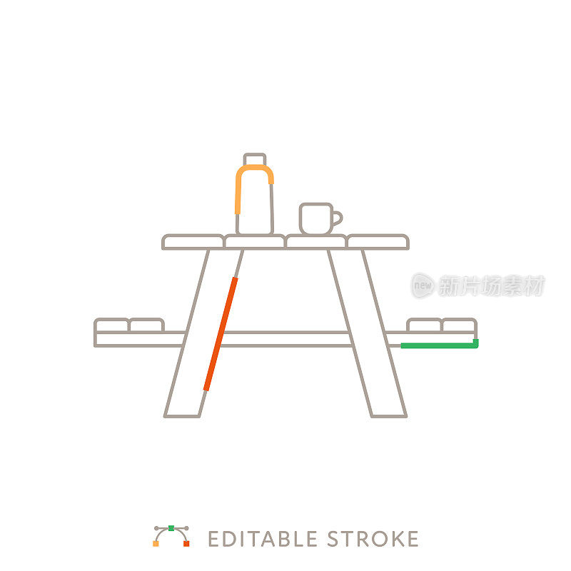 野餐桌多色线图标与可编辑的Stroke