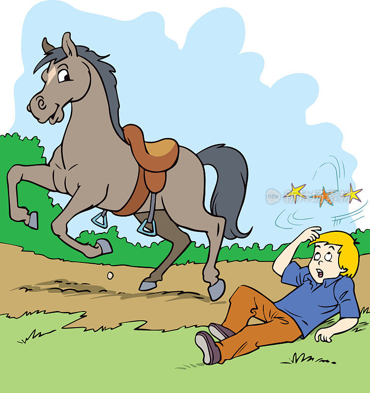 一个男孩正在学习骑马