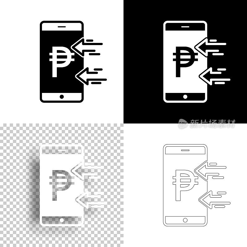 用智能手机接收比索。图标设计。空白，白色和黑色背景-线图标