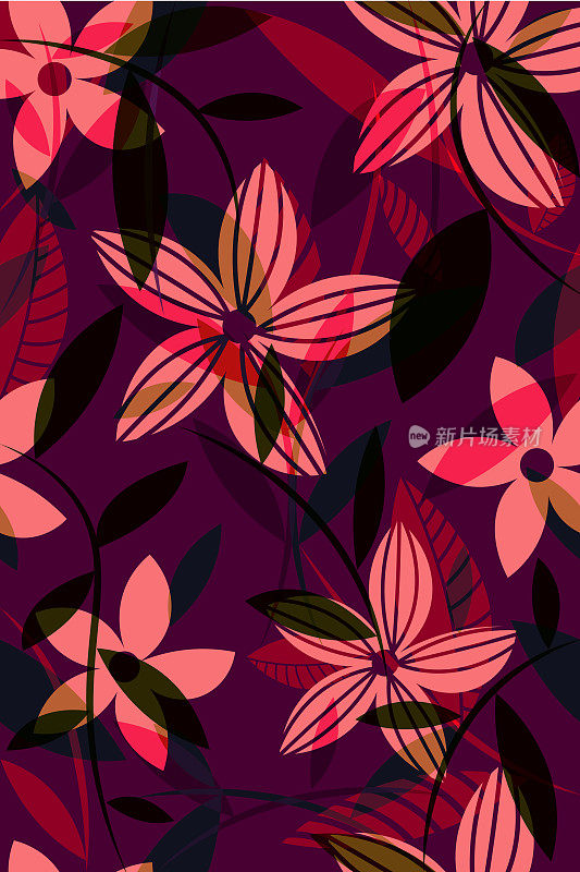 热带花卉图案，紫色共鸣