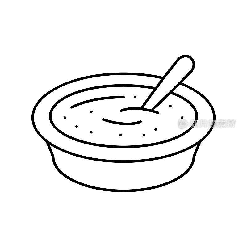 汤煮熟胡萝卜成分线图标矢量插图