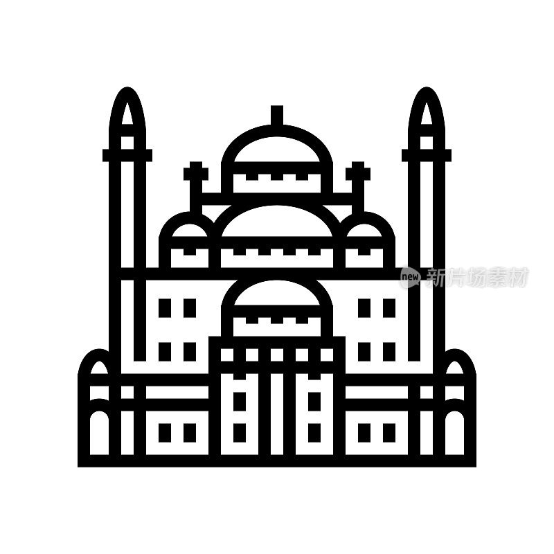 苏莱曼帕夏清真寺线图标矢量插图