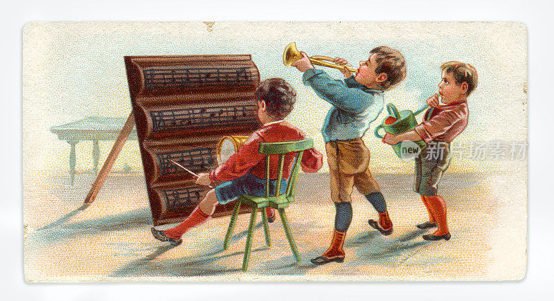一群孩子在室内演奏音乐新艺术插画1899