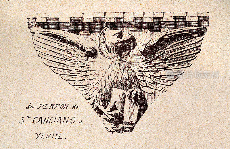 展翅的鹰用爪子抓着书，意大利，威尼斯，建筑装饰艺术