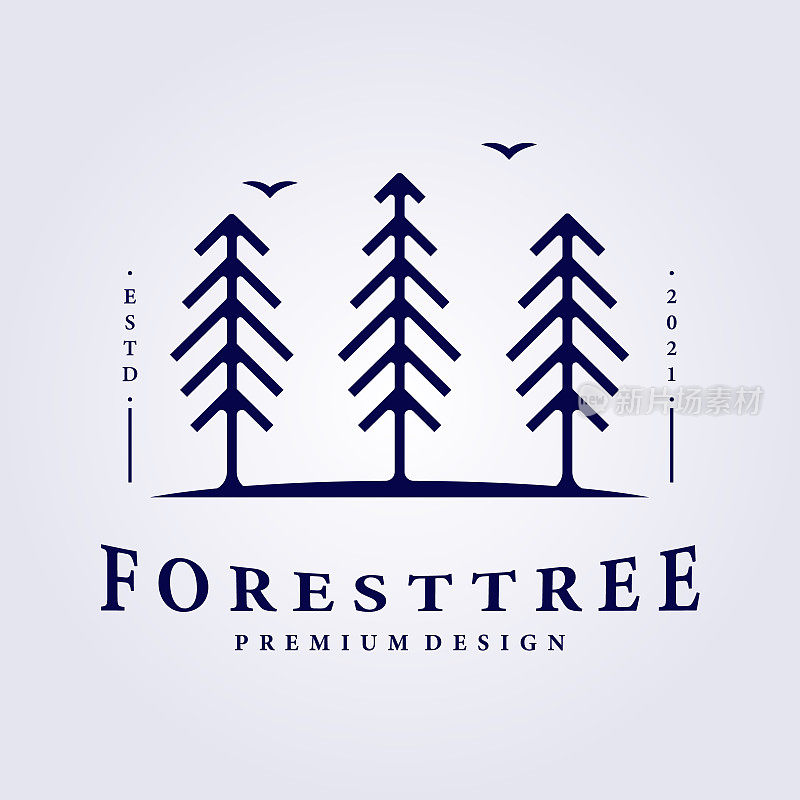森林树木木材简单的符号线艺术矢量插画设计图标符号标签标志模板背景创意土地领域