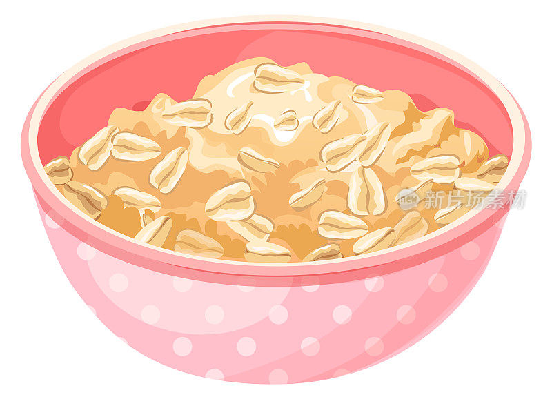 燕麦粥在碗里。卡通健康早餐图标