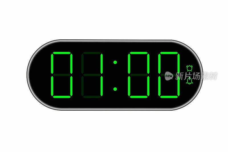 显示01.00数字时钟的矢量平面插图。