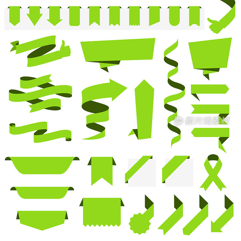 采购产品一套绿色缎带，旗帜，徽章，标签-设计元素在白色背景