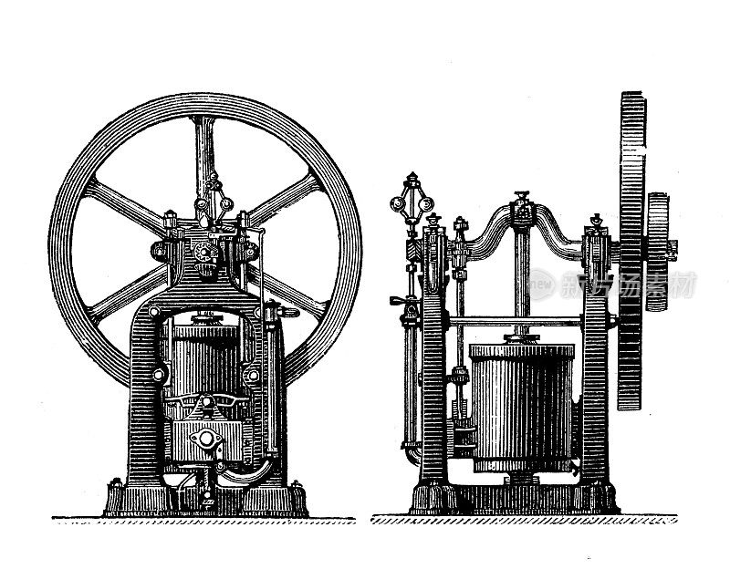 古董插图，应用力学:燃气发动机，拉威尔