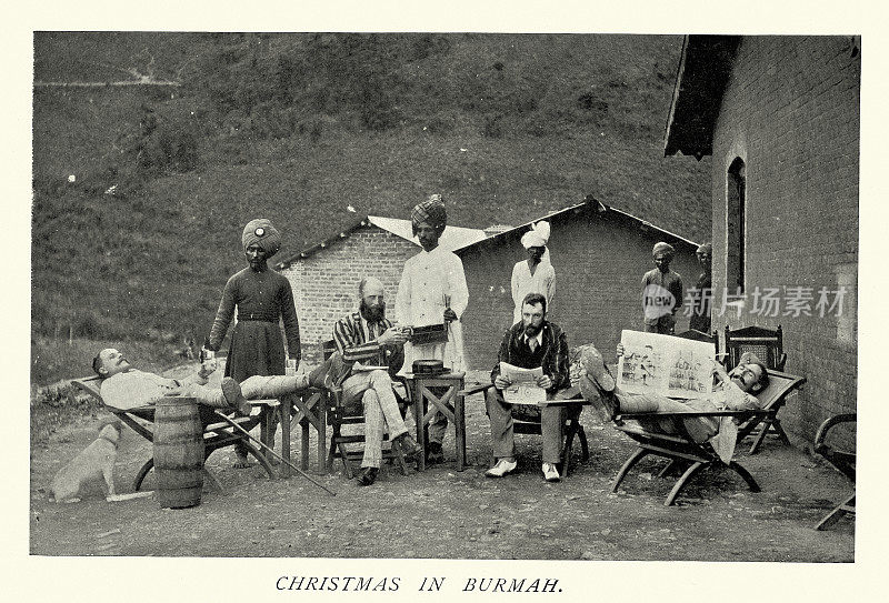英国军官在圣诞节放松在缅甸，维多利亚19世纪，英国军事史