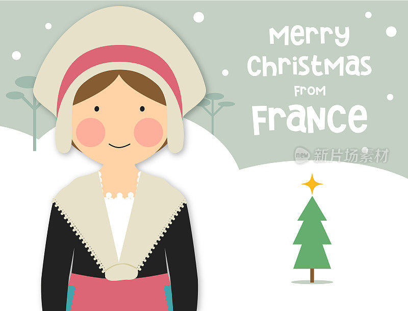 圣诞贺卡传统服装女孩法国