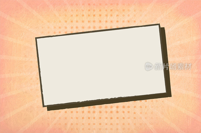 浅粉彩桃色划痕grunge纹理效果墙与太阳爆发的背景和一个有边界的空白空白纯白色纸作为倾斜标签模板在光线中弹出