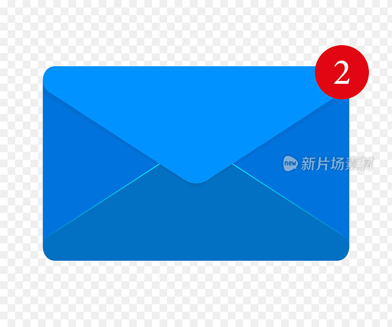 蓝色信封与消息收到通知，在透明的背景。