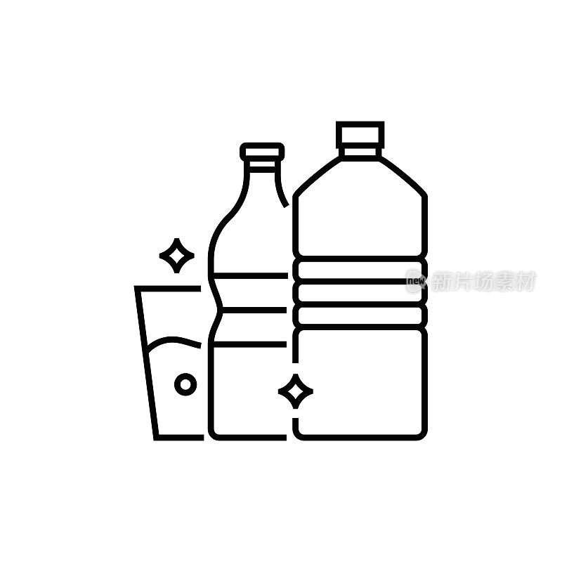 水瓶和清洁水线图标