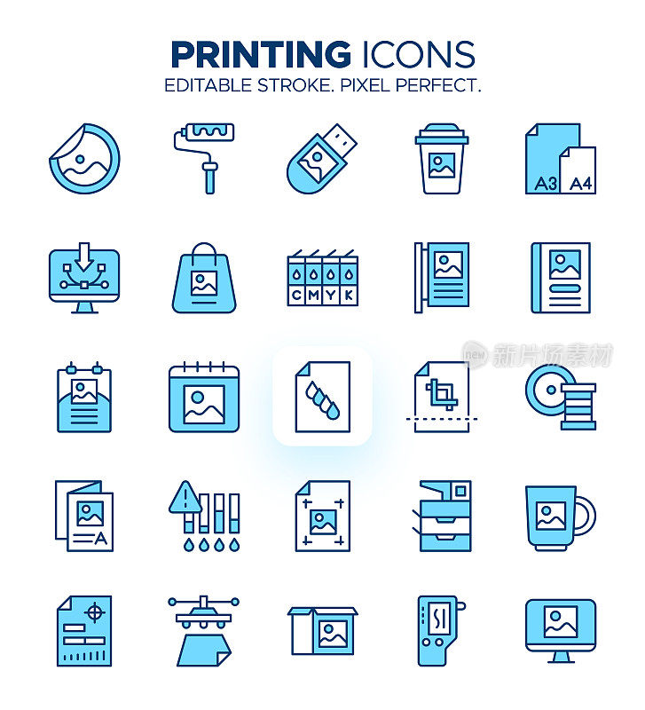 彩色印刷和成像图标-商业印刷符号