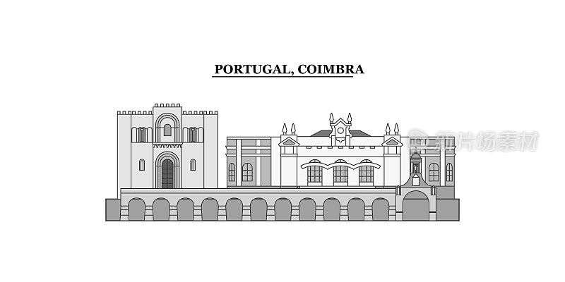 葡萄牙科英布拉城天际线孤立矢量插图，图标