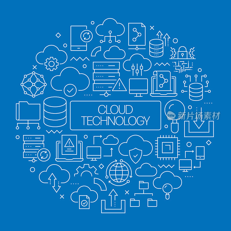云技术网络横幅与线性图标，新潮的线性风格矢量